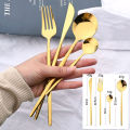 24Pcs Black Handle Golden Cutlery Set Stainless Steel Knife Fork Spoon Tableware Flatware Set Festival Kitchen Dinnerware . 