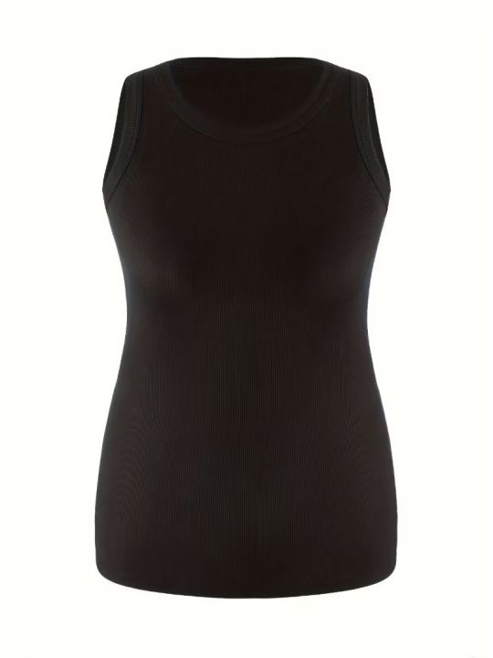 Plus%20Size%201XL-5XL%20Women's%20Ribbed%20Thick%20Strap%20Low%20Cut%20Tight%20Slim%20Fitted%20Sporty%20Workout%20Tank%20Tops%20-%20Image%203