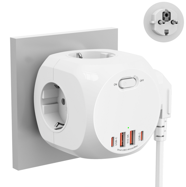 EU Power Strip Cube Multiple Socket with 2 USB A and 2 type c Ports ...