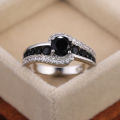 Huitan Special-interest Black Stone Women Wedding Ring Dazzling Crystal Zircon Delicate Top Quality Female Classic Jewelry.
