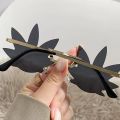 Novel Maple Leaf Shape Sunglasses for Women Metal Rimless Sun Glasses Retro Party Decorative Unique Street Catwalk Prom Eyewear.