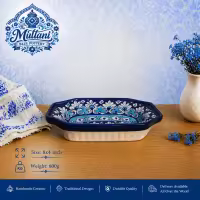Blue Pottery Deep Tray 8 Inches | Ceramic Serving Dish | Dinner Serving Trays | Handmade and Handpainted Multani Blue Po