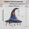 ‌Halloween Witch Hat Ornament Blue Acrylic Hanging Decor Glow in the Dark Party Supplies Moon Star Charm Spooky Home Decoration. 