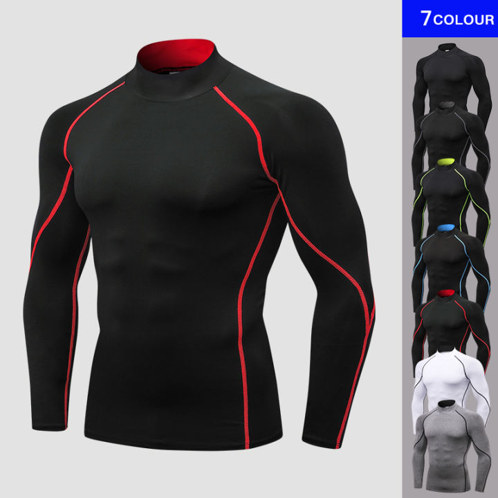 Men's High neck Long Sleeve Compression Shirts Cool Dry Sun Protection Sports Tights Undershirts Running Gym Tops