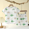 Popular in SummCottonSafe Baby Children Clothes  Set Cute Cartoon Short Sleeve Home Pajama Set Sleepwear Soft Breathable. 