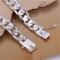 New High-end Women's Mens Fine Silver Color Bracelet Fashion Jewelry  Men's 10MM Square Beautiful Gem. 