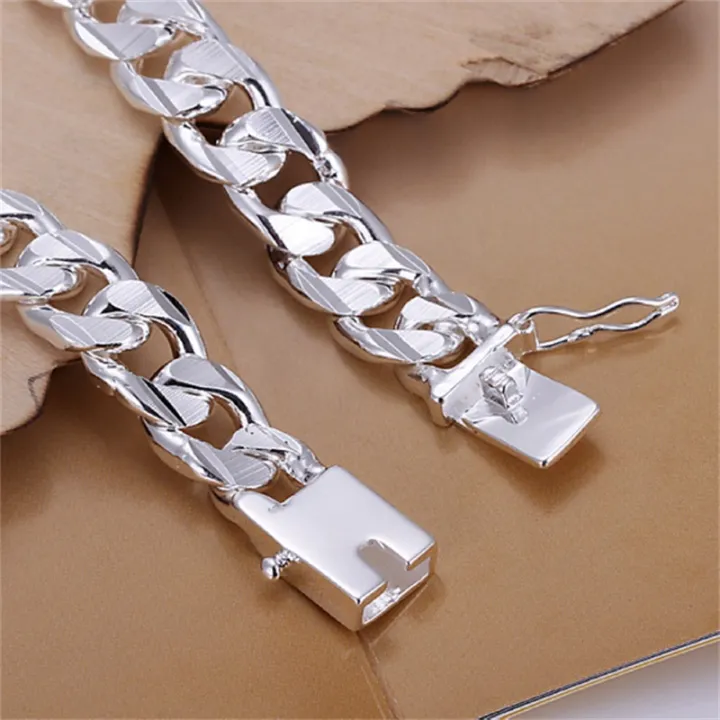 New%20High-end%20Women's%20Mens%20Fine%20Silver%20Color%20Bracelet%20Fashion%20Jewelry%20%20Men's%2010MM%20Square%20Beautiful%20Gem%20-%20Image%205