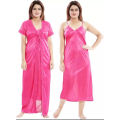 Silk Nighty Dress for Women All Season Silk Cotton Fabric Sleepwear Style 2 Piece Set Pink Color.