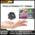 2in1 Wired to Wireless CarPlay Android Auto Adapter for OEM Car Stereo With USB Plug and Play Bluetooth.
