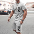2025 Summer New Men's Summer Leisure Sports Running Set Loose Men's Refreshing Top Y2K Style 3D Poker King Fashion Set Lightweig.