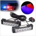 Flash Light Modes Auto Warning and steady DRL 6 LED Red/Blue for Car. 