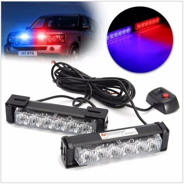 Flash Light Modes Auto Warning and steady DRL 6 LED Red/Blue for Car