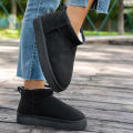 Women's winter casual solid color basic plush ankle boots Warm and windproof slip-on boots Comfortable and non-slip EVA outsole.