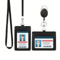 ID card case PU leather ID card holder with 1 transparent ID window, detachable neck strap and extendable carabiner keychain. 