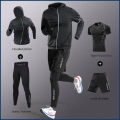 3-5Pcs Men's Ice Fiber Quick-Dry Running Fitness Full Set/Suit Tracksuit For Marathon, Training Cycling, Jogging, Gym, Sweatpant. 