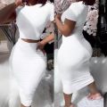 Womens Dress Sets Short Sleeve Crop Tops And Mid Calf Skirt Suit Fashion 2PCS Set Slim Office Lady Summer Suits Clothing QX2413. 