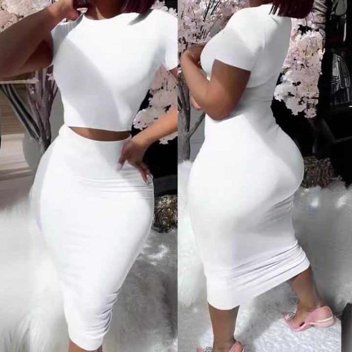 Womens%20Dress%20Sets%20Short%20Sleeve%20Crop%20Tops%20And%20Mid%20Calf%20Skirt%20Suit%20Fashion%202PCS%20Set%20Slim%20Office%20Lady%20Summer%20Suits%20Clothing%20QX2413%20-%20Image%202
