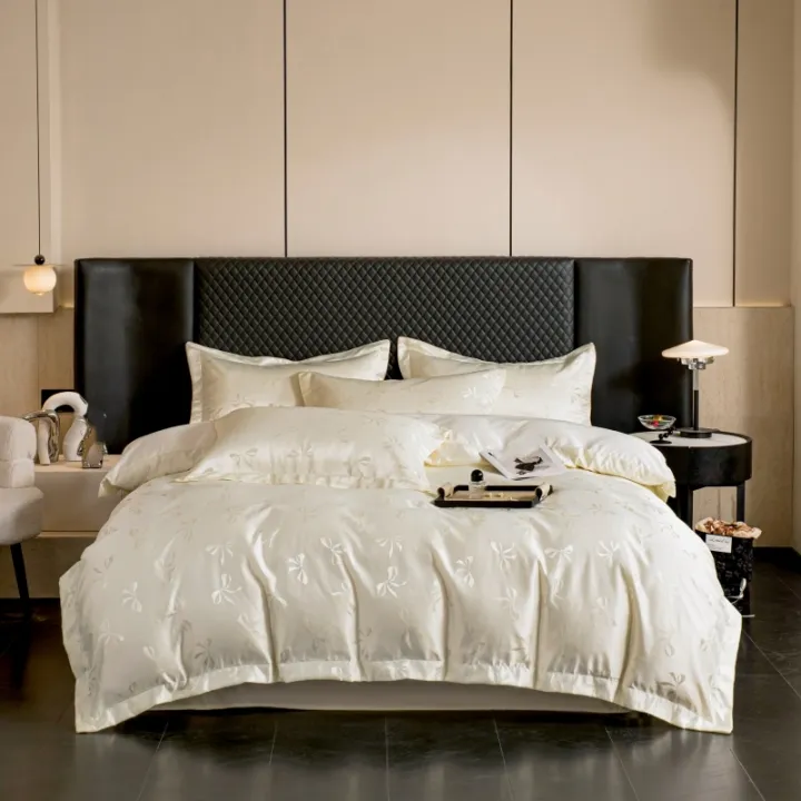 3pcs%20Cream%20color%20Duvet%20Cover%20Set%20(1*Duvet%20Cover%20+%202*Pillowcase,%20Without%20Core),%20bow%20jacquard%20Bedding%20Set%20-%20Image%203