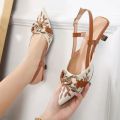 Women Pink High Heel Pumps | Stylish Pointed Toe Heels with Pearl Detail | Elegant Party & Wedding Shoes. 