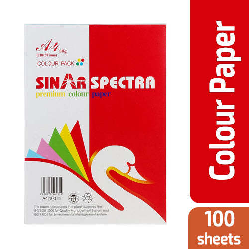 Sinarline Spectra A4 Colour Paper 80 GSM (Rainbow) - 100 PCs Pack