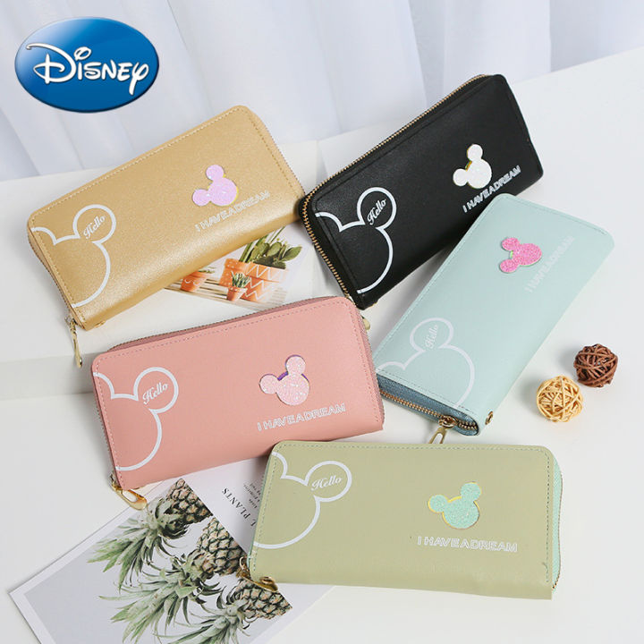 Disney Women Wallet Mickey Mouse Cartoon Long Zipper PU Wallet Fashion Minnie Coin Purse Anime Money Purse Card Holder Girl Gift