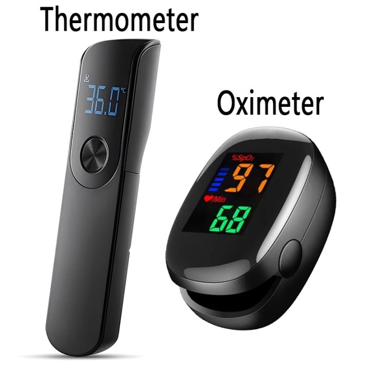 Medical Temperature Infrared Thermometer Forehead Digital Non-contact Thermometer or Finger Blood Oxygen Saturation Oximeter LED
