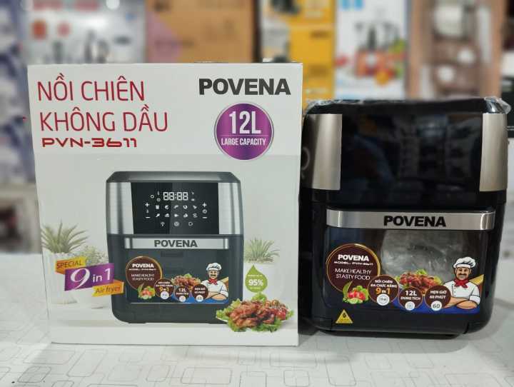 Povena Large Air Fryer, 12L Qt Air Fryers, 9 in 1 XL Air Fryer, 1700W Airfryer Oilless Cooker with LCD Touchscreen, Temp/Time Control for Bakes, Thaw, ETL Certified 1 Year Warranty