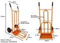 Hand Truck Trolley, Dolly, Box Cart, Sack Barrow, Sack Truck, Two Wheeler Truck, Hard Rubber Wheels 10 inches, 225kg Load Capacity, 48.25" Height, 24" Width, Depth 18-3/8" / 31-3/8". 