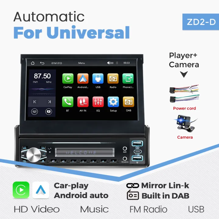 1Din%207"%20Auto%20Retractable%20Screen%20Car%20Multimedia%20Video%20Player%20Wireless%20CarPlay%20Android%20Auto%20Mirror%20link%20Built%20in%20AUX%20DAB%20Autoradio%20-%20Image%207