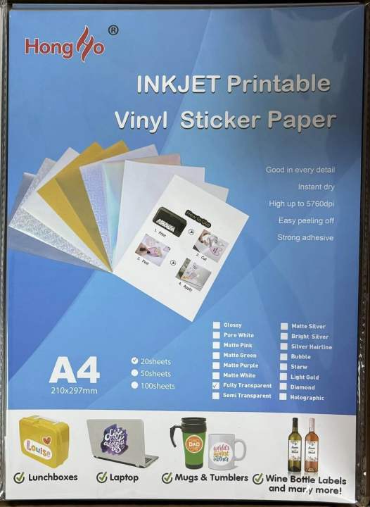 A4 Inkjet Printable Fully Transparent Vinyl Sticker Paper 20 Sheets ...
