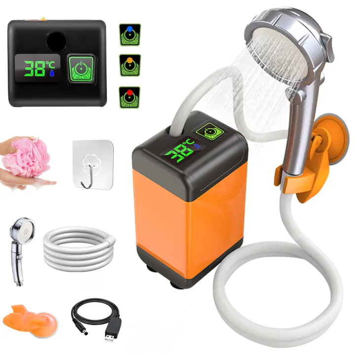 Portable Outdoor Camping Shower with Digital Display Temperature, 4800/6000/7800mAh Electric Shower for Garden Car Washing Pet