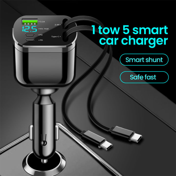 Elough%20Retractable%20Car%20Charger%205%20in%201%20Fast%20Charging%20Car%20Charger%20Retractable%20Cable%202%20type%20c%20Ports%20Car%20Charger%20Adapter%20Compatible%20-%20Image%205