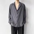 Korean Fashion Men's Shirt Spring Summer New Loose Casual Long-sleeved Lapel High Street Male Suit Shirt White Black Gray Green. 