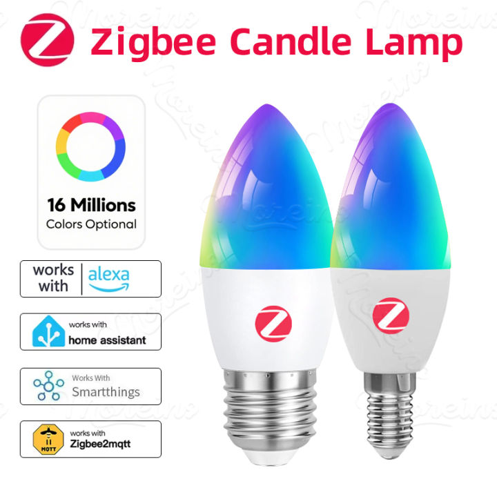Zigbee 3.0 E14 E12 E27 B22 Smart Candle Lamps 110V 220V RGBCW Works With Echo Plus Home Assistant APP Voice Control Zigbee2MQTT