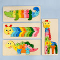 Wooden Puzzles for Kids 3D Montessori Cartoon Animals Cognitive Jigsaw Puzzle Early Learning Tangram Toy for Children . 