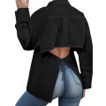 Plus Size Women's Crop Top Shirt Elegant Women's Tie-Front Long-Sleeved Shirt Solid Colour Suitable for Autumn.