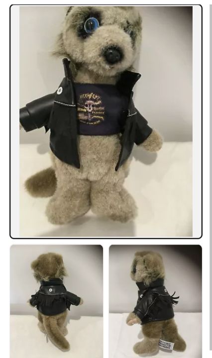 Meerkat Vassily Very Blue eyes, Biker Jacket, Rocker T shirt
25cm High approx