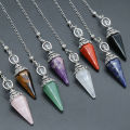 Natural Stone Crystal Reiki Pendulum Rose Quartz Amethysts Hexagonal Cone Shape Charm for Jewelry Making Necklace Accessories. 
