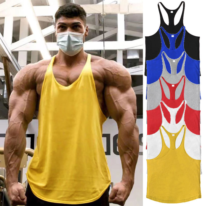 Plain Men's Cotton Gym Tank Tops Running Vests Y-Back Bodybuilding Sleeveless Shirt Muscle Workout Athletic Fitness Singlets