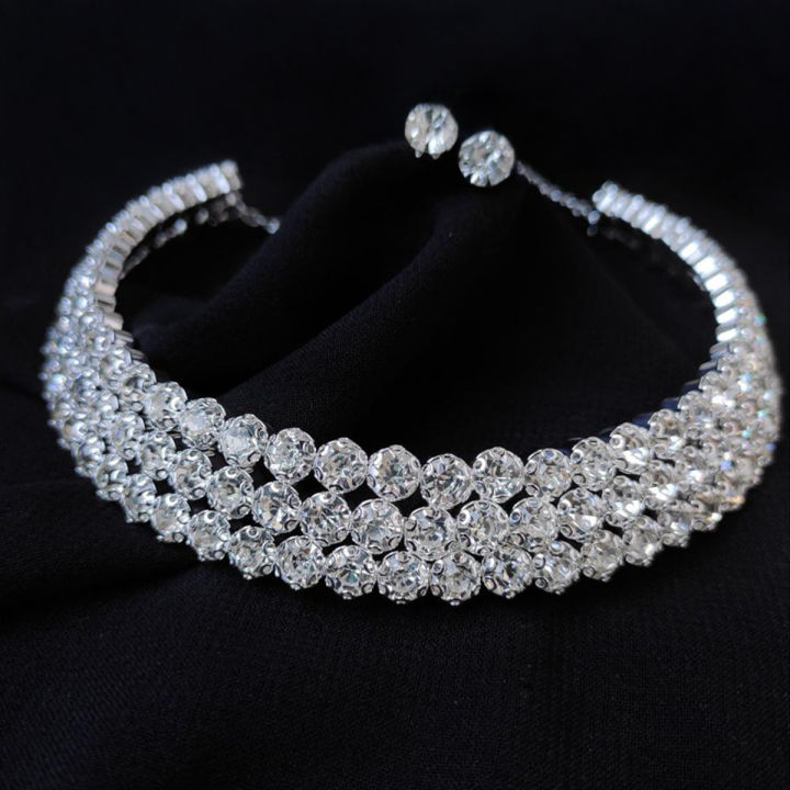 White Stone Choker Necklace Set With Earring For Women - Necklace For Girls - Very Appealing - In line with current fashion trends