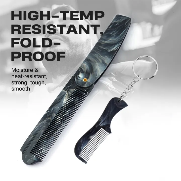 Marble%20Pattern%20Plastic%20Foldable%20Beard%20Mustache%20Comb%20Fine%20Tooth%20Folding%20Hair%20Comb%20Travel%20Portable%20Mini%20Beard%20Comb%20With%20Key%20Chain%20-%20Image%204