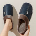 Bedroom Fashion Warm Soft Winter Men's Slippers Indoor Comfy Casual Big Size Anti-slip PU Surface Waterproof Home Plush Shoes. 