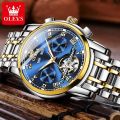 OLEVS 6607 Top Original Automatic Mechanical Watches Men Luxury Skeleton Flywheel Stainless Steel Waterproof Business Wristwatch. 