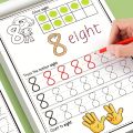 32 Pages, Children's Digital Writing Practice Book, Writing Aids, Improve Writing Skills, Number Recognition from 0-30, Fun Coloring Practice Book, Early Education Pen Control Training Workbook.