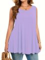 Plus Size Simple Solid Tank Top Casual Crew Neck Sleeveless Tank Top For Summer Women's Plus Size Clothing. 