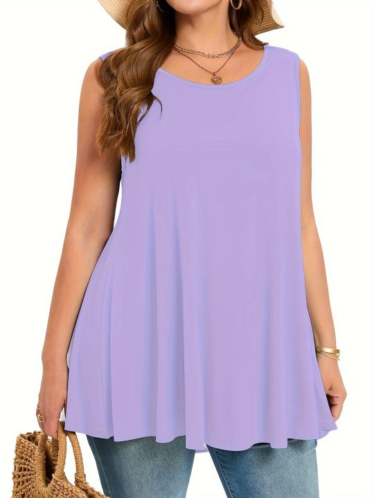 Plus%20Size%20Simple%20Solid%20Tank%20Top%20Casual%20Crew%20Neck%20Sleeveless%20Tank%20Top%20For%20Summer%20Women's%20Plus%20Size%20Clothing%20-%20Image%203