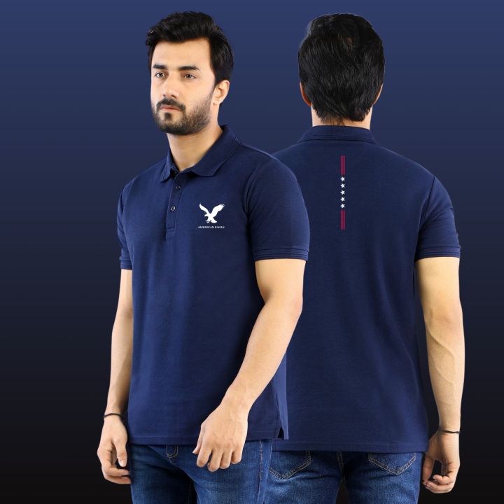 Men's Summer 100 Cotton Eagle Pattern Print Loose Large Casual Polo Collar Short Sleeve POLO Shirt Top