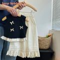 Bear Leader Korean Casual Children's Set Bow Decoration Black Sleeveless Vest+Pants Two-piece Set Lace Stitching Girls Clothes. 