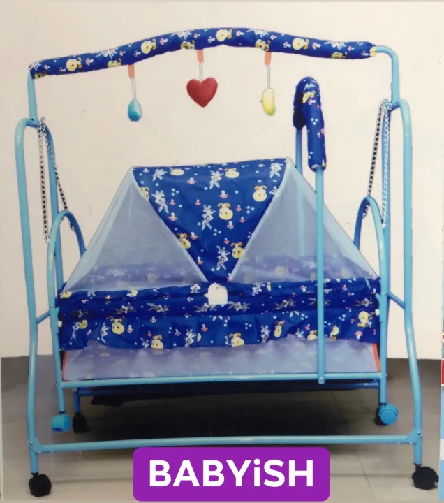 Baby%20Cradle%20Bed%20With%20Mosquito%20Net,%20Portable%20Swing%20Cradle%20with%208%20lockable%20Wheels,%20Newborn%20Baby%20Rocking%20Bed,%20Infant%20Bassinet%20-%20Image%202