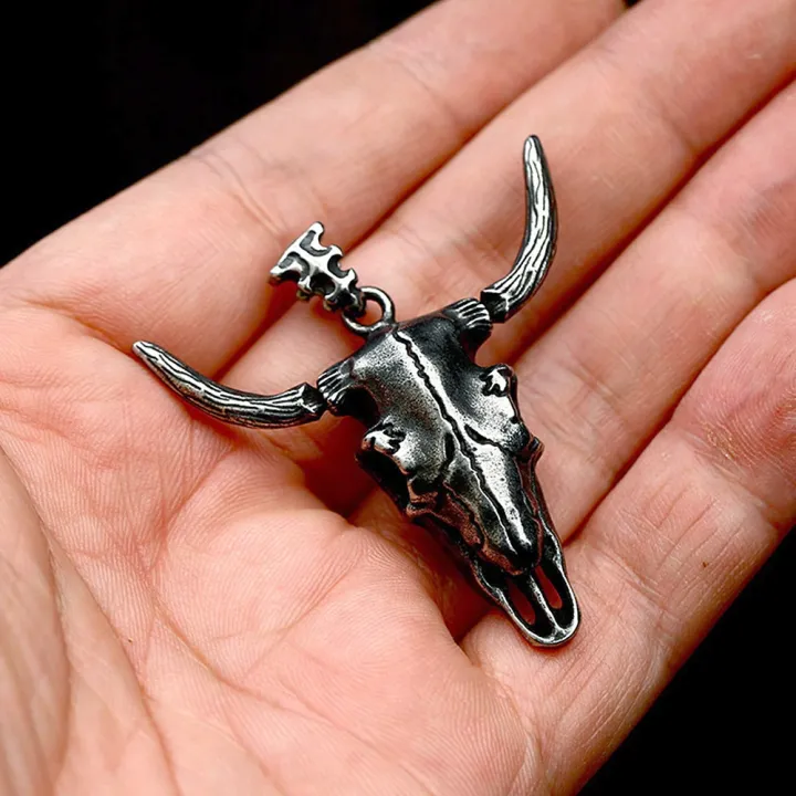 Black Fashion Vintage Animal Skull Necklace Stainless Steel Cow Head Pendant For Men Unique Amulet Jewelry Gift Dropshipping